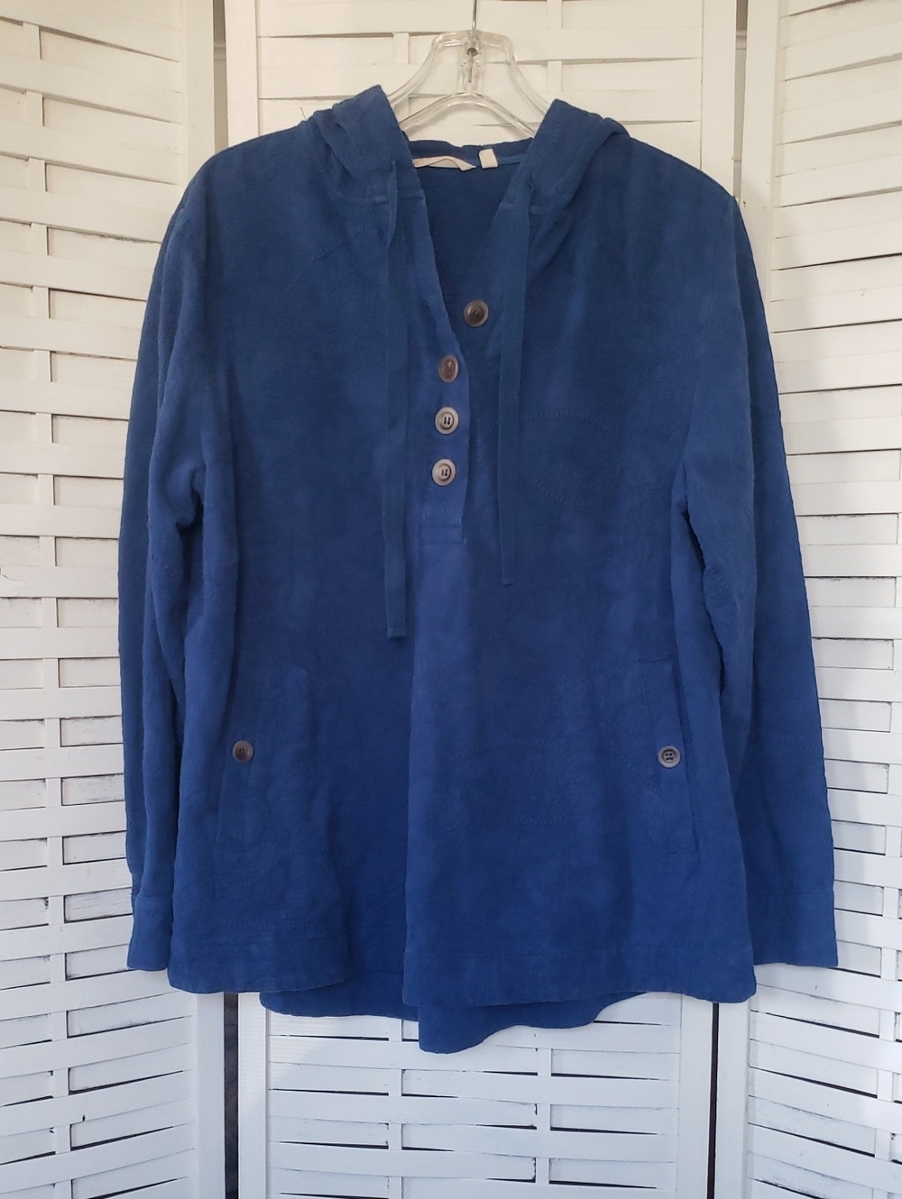 Soft Surroundings Women’s Blue Textured Pullover Hooded Jacket Size 1X